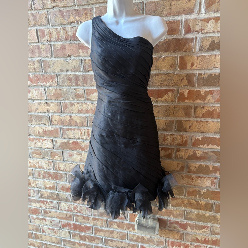 Theia one-shoulder ruched silk-blend mini dress with a rosette hem size 8 - Picture 4 of 12